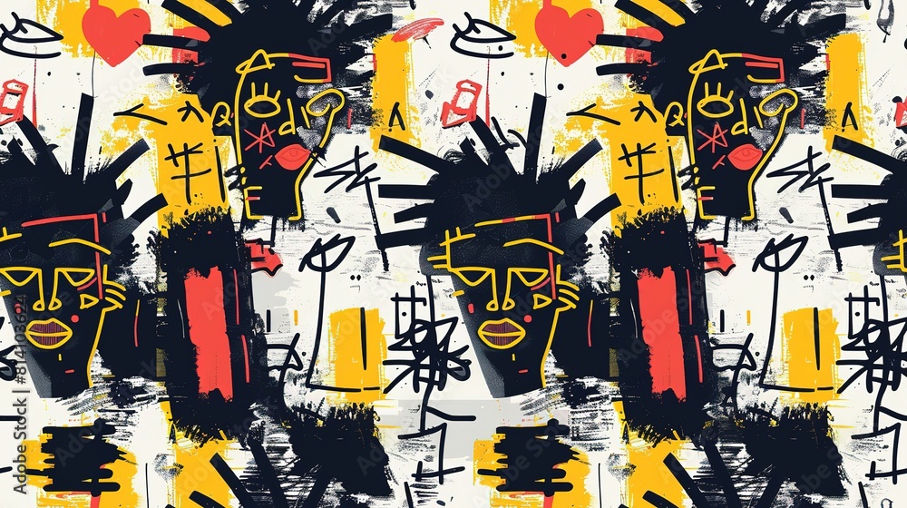 Obraz premium punk pop rock style elements abstract face with grungy texture with color splash abstract background, seamless pattern tile, Generative Ai