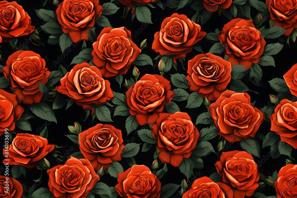 Seamless pattern of red roses generative ai Seamless pattern of red roses generative ai