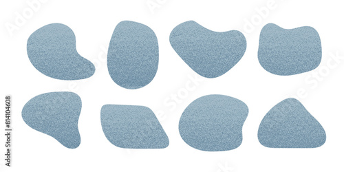 Abstract natural blue blob shapes set. Organic modern geometric shape with grain texture. Modern simple illustration. Textured Liquid stain design element