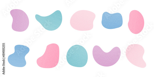 Colorful abstract geometric shapes set. Modern blob with grain texture. Modern simple illustration. Textured Liquid spot design element
