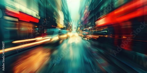 abstract background blur bokeh light street at night time with speed motion perspective, blurred thrilled, Generative Ai	
