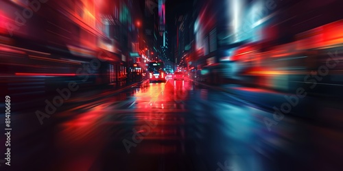 abstract background blur bokeh light street at night time with speed motion perspective, blurred thrilled, Generative Ai	

