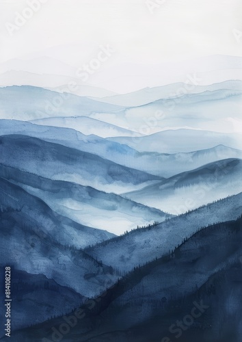 Foggy Hills Landscape in Watercolor Style Generative AI
