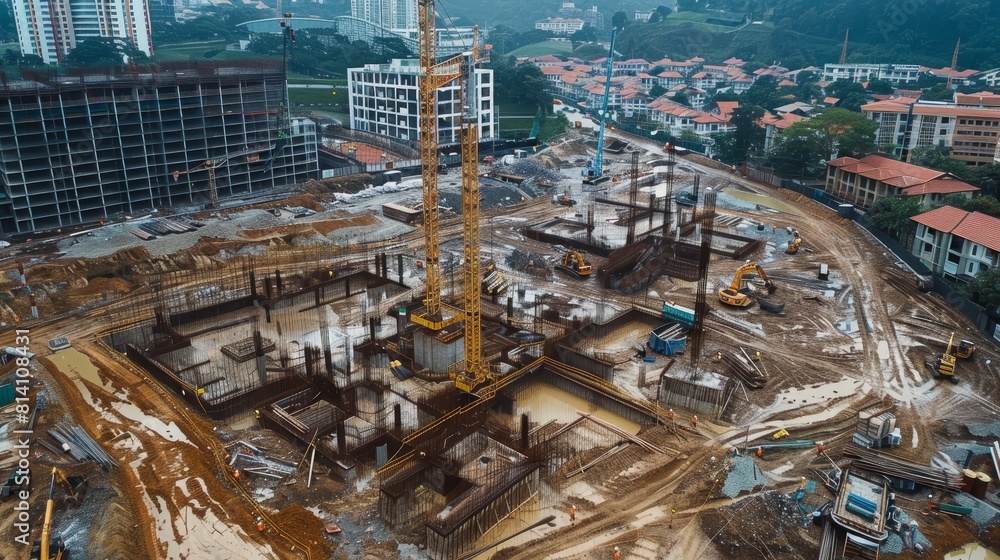 Construction Site, Building Workers, Construction Workers, Building Construction Process.