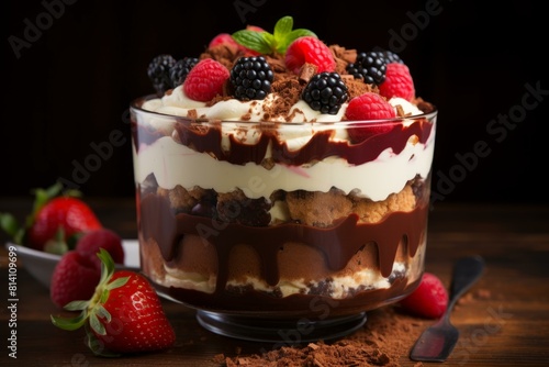 Decadent Trifle dessert chocolate food. Sweet sundae. Generate Ai