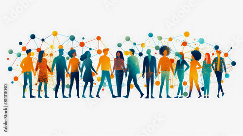 A group of people standing facing each other isolated on white