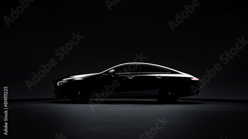 Black and white silhouette of a modern car on a black background, futuristic design. © Mahammad