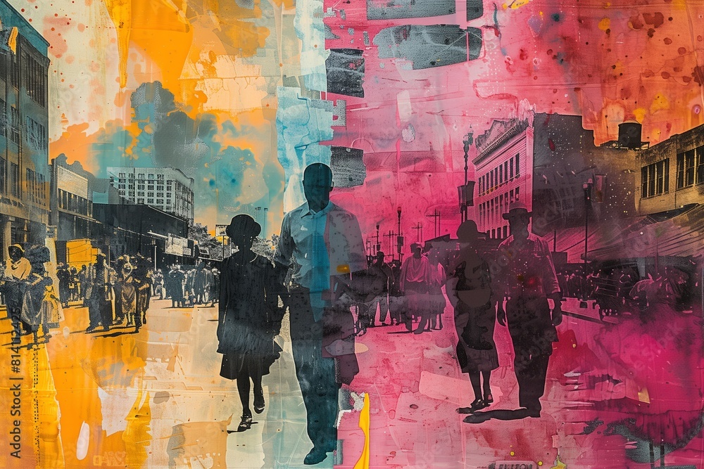 Juneteenth History Month colourful abstract illustration of Diverse representations of African-American across different fields 