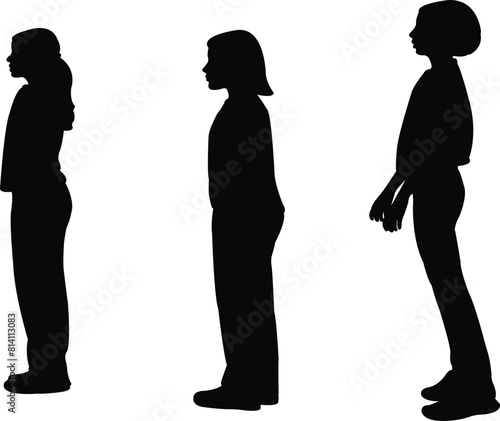 children waiting in line, silhouette vector