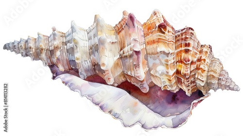 Colorful Auger Shell on White Background Generative AI photo