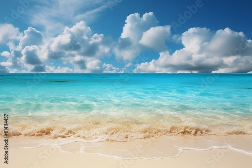 Sunny Tropical sea sand beach. Ocean wave. Generate Ai