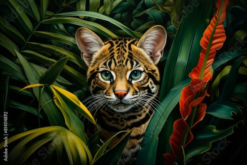 Exotic Tropical wild cat. Mammal wildlife. Generate Ai photo