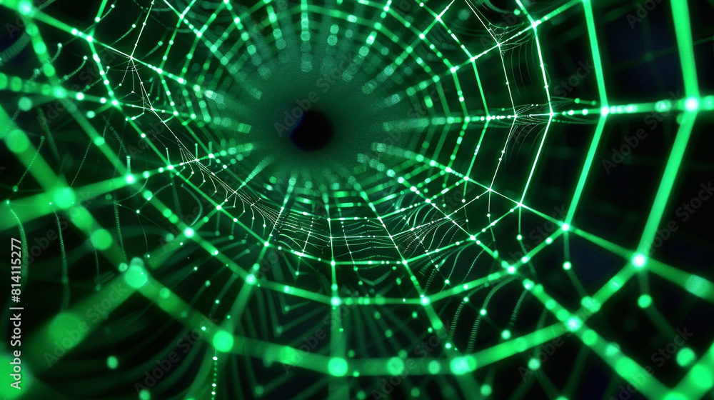 Quantum web, a spiderweb of green matrix lines spanning a dark void Quantum web, a spiderweb of green matrix lines spanning a dark void