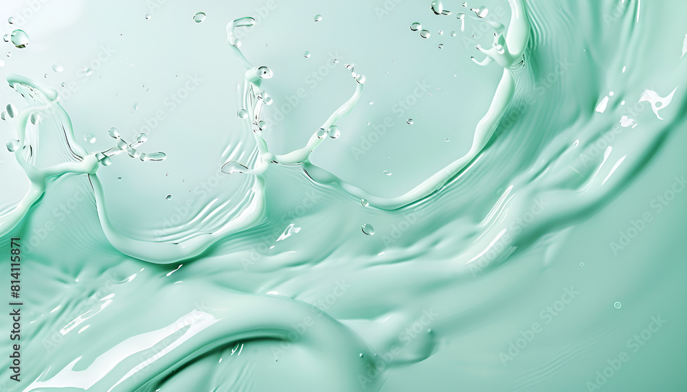 Splash cosmetic moisturizer water micellar toner or emulsion pastel green colored abstract background Splash cosmetic moisturizer water micellar toner or emulsion pastel green colored abstract background