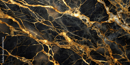 Elegant Gold Abstract Black Marble Background with Shimmering Veins