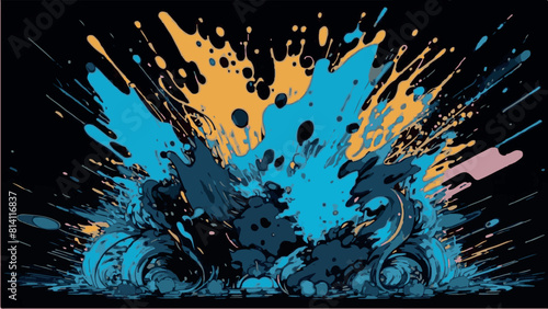 blue and yellow paint splashes, paint stains, water splashes, background