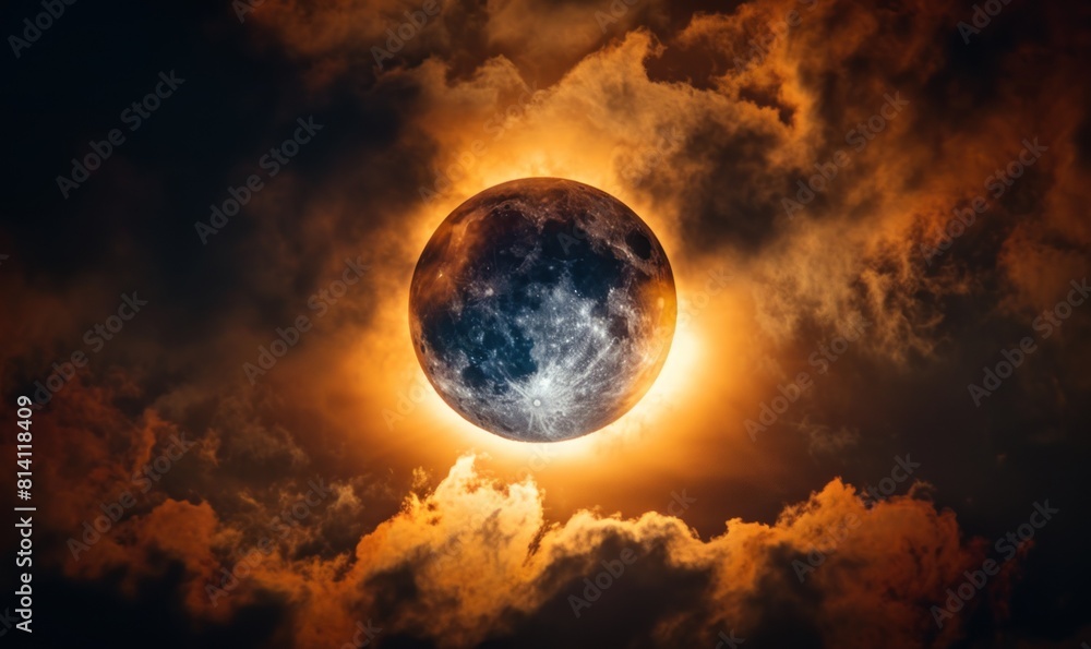 Obraz premium Dramatic Solar Eclipse with Fiery Clouds