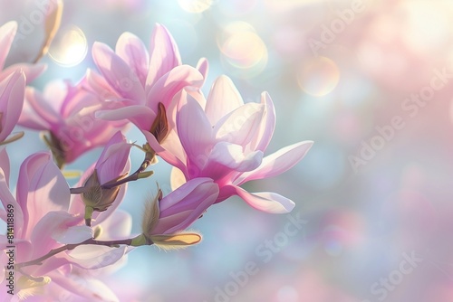 Spring Magnolia Blossoms  Perfect for Text on a Soft Pastel Blurred Background