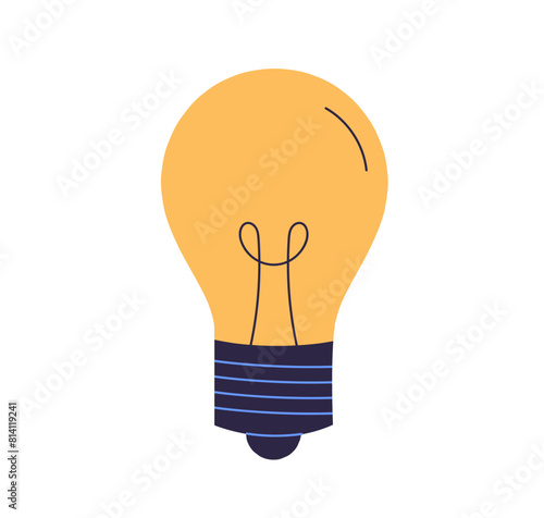 Lightbulb, energy, creative insight, problem solving, glowing lamp, symbol of creative idea, solution, business inspiration, innovation, discovery, electric light bulb flat vector illustration.