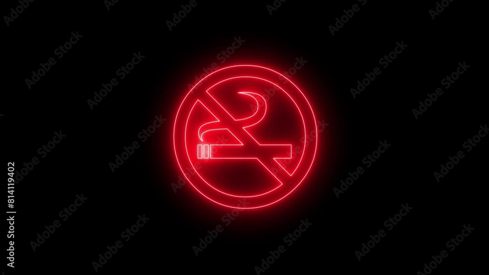 Neon Smoking ban icon blue pink color animation black background. Neon Smoking ban icon blue pink color animation black background.