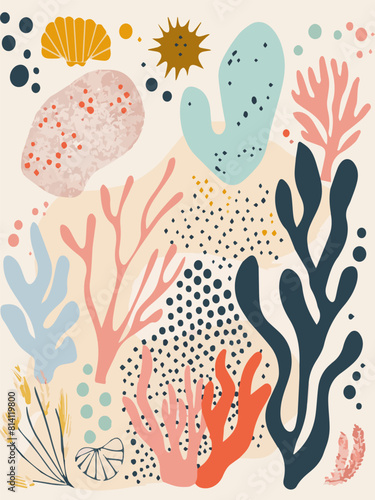 Abstract sea art background vector. Natural hand drawing with seaweed. Simple modern style illustrated design for fabric  print  cover  banner and wallpaper.