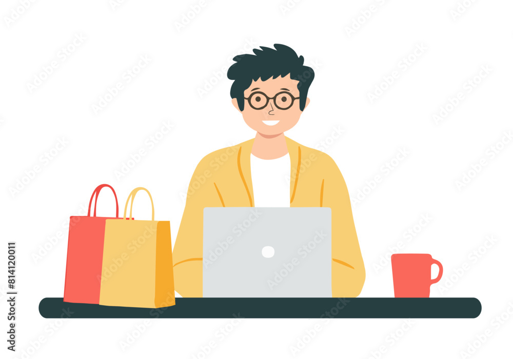 Young guy doing shopping.Online shopping concept. Young guy doing shopping.Online shopping concept.