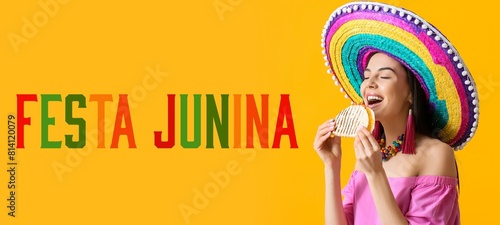 Young Mexican woman eating ...