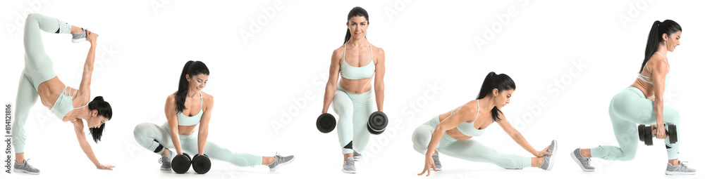 Set of sporty muscular woman isolated on white Set of sporty muscular woman isolated on white