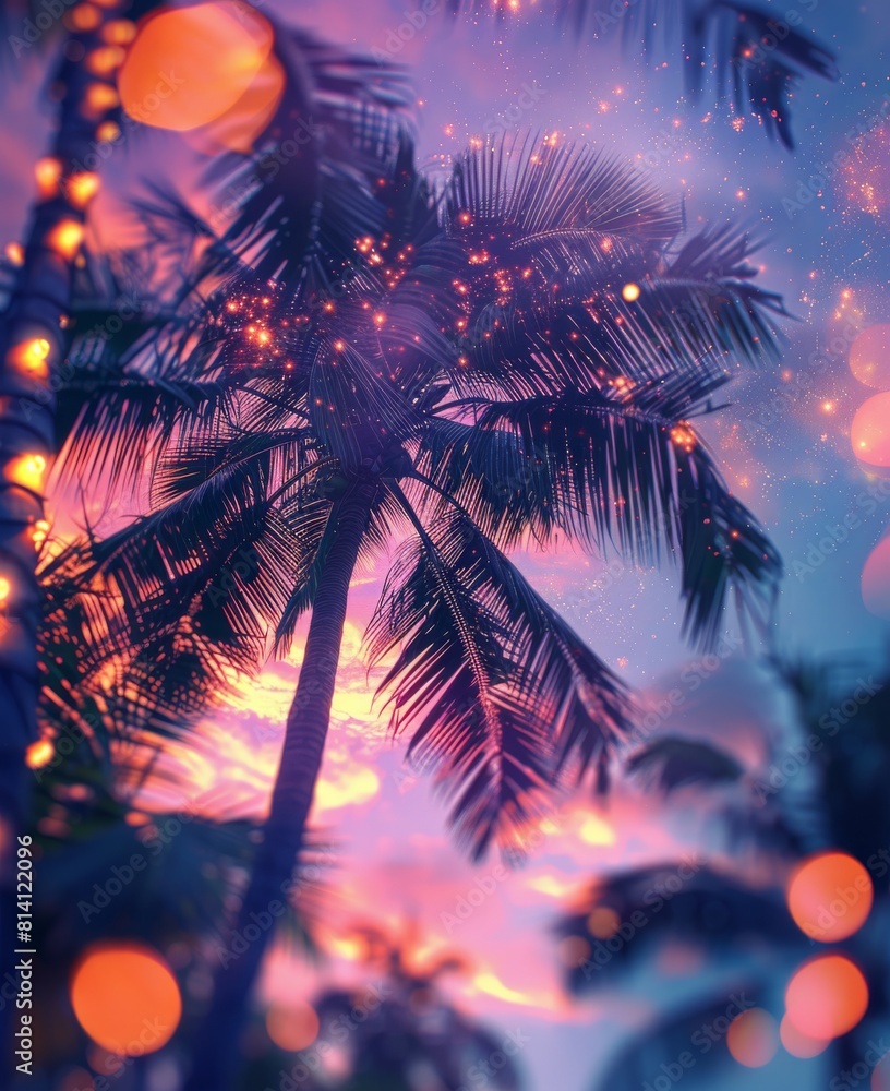 Palm Tree Adorned With Festive Lights Palm Tree Adorned With Festive Lights