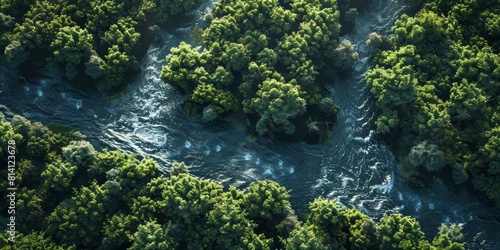 river in the forest aerial view Generative AI
