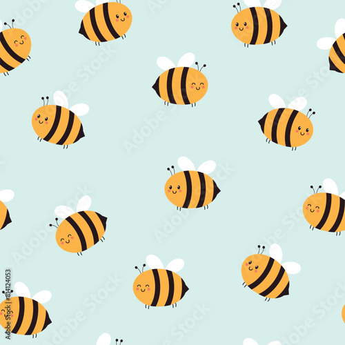 Cute seamless bee pattern. Vector illustration. It can be used for wallpapers, wrapping, cards, patterns for clothes and others. © Evalinda