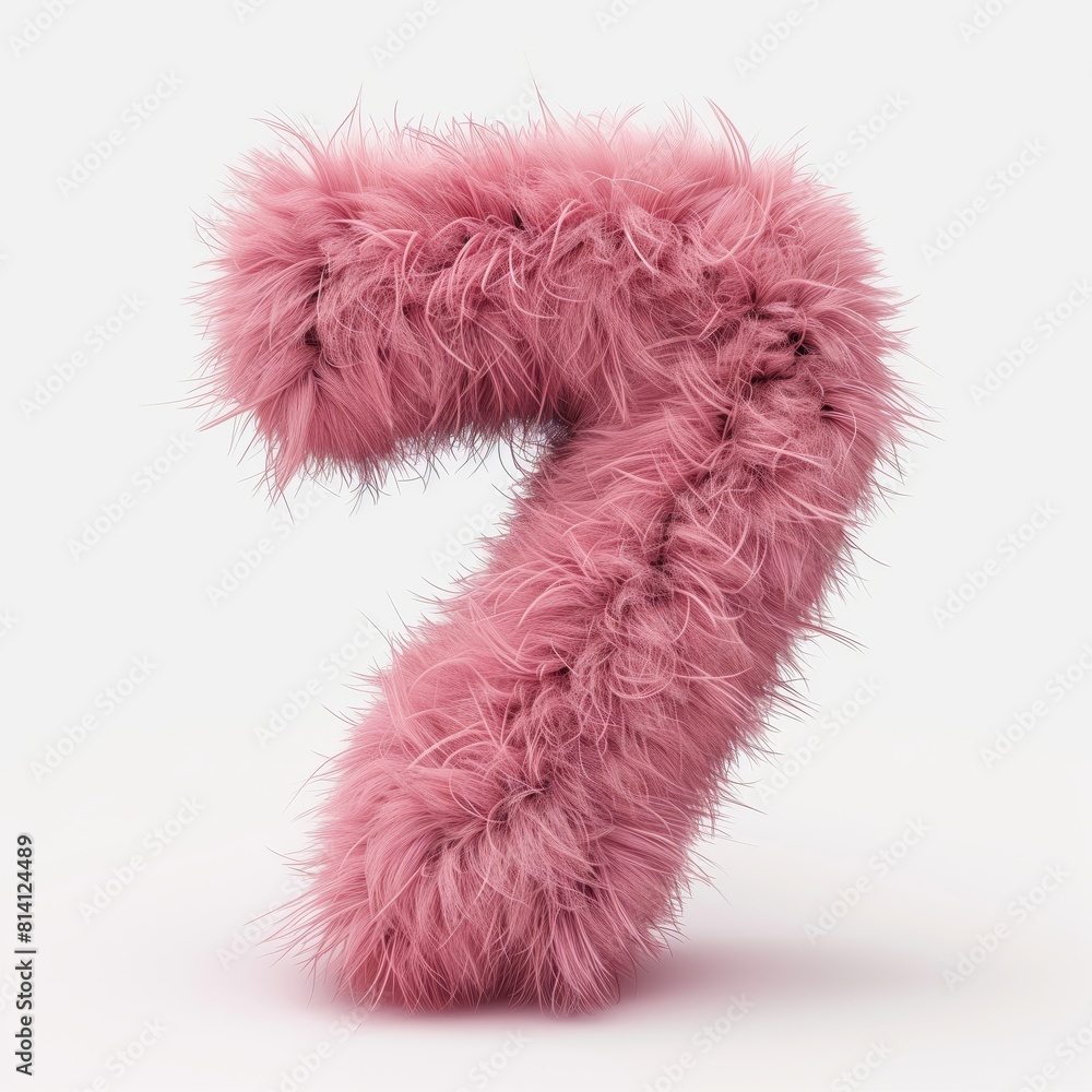 Cute pink number 7 as fur shape on a white background. Cute pink number 7 as fur shape on a white background.
