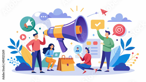 Concept of advertisement  marketing  promotion  call through the horn  online alerting Communication announcement by flat megaphone  flat illustration