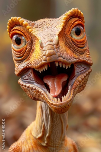A close up of a dinosaur with its mouth open. Generative AI.
