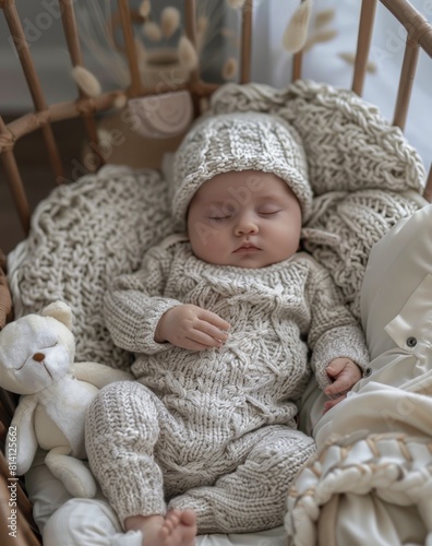 Baby Sleeping in Crib With Teddy Bear