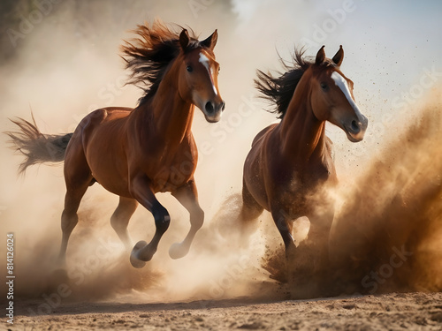 Chestnut Horses in a Fury of Dust.