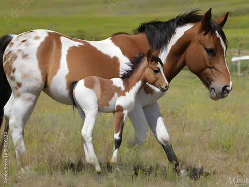 Wild Horse Family. Pinto Paints in Their Natural Habitat. photo