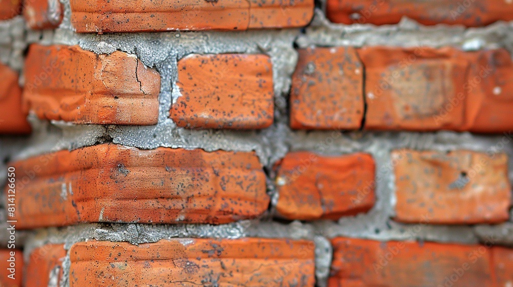 Orange-painted brick wall with chipped paint at the top Orange-painted brick wall with chipped paint at the top