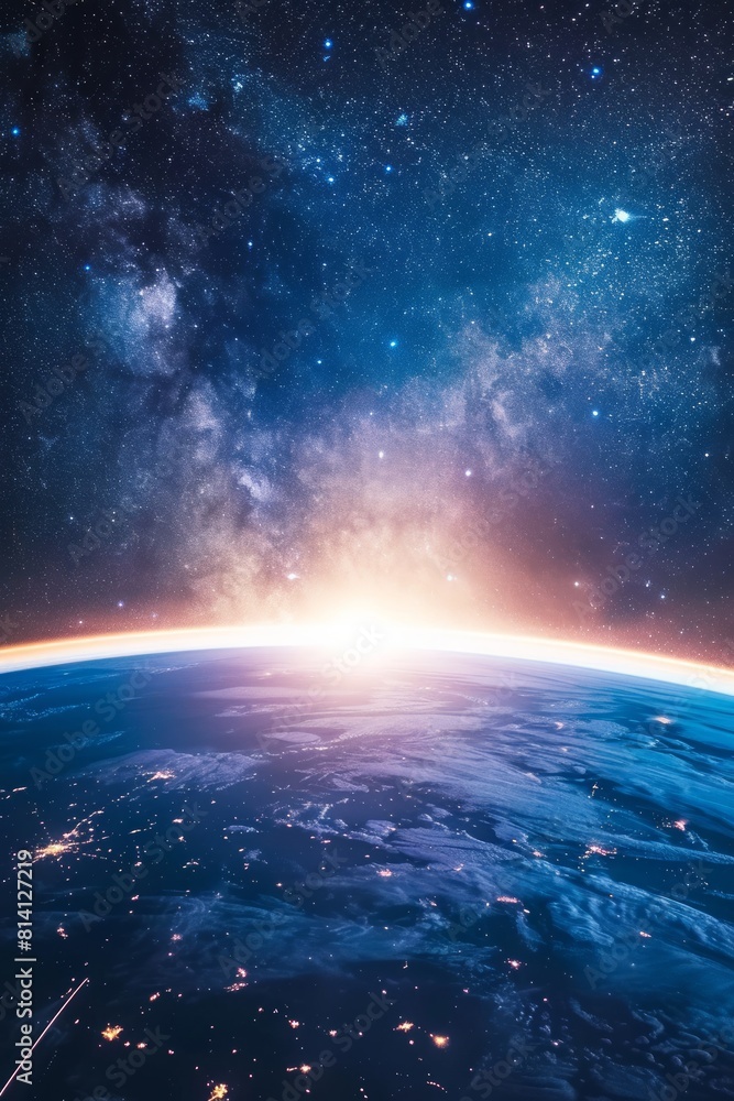 hopeful Earth, thriving cities, restored ecosystems, and a clear night sky filled with stars, hopeful Earth, thriving cities, restored ecosystems, and a clear night sky filled with stars,