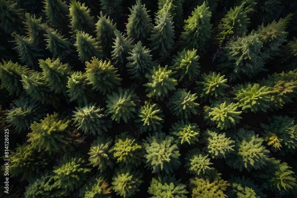Aerial view of nelder plot trees in the forest Aerial view of nelder plot trees in the forest