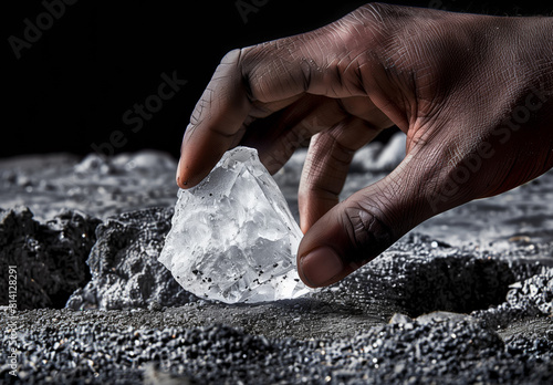 Hand holding petalite crystal, showcasing potential for lithium extraction for the battery industry photo