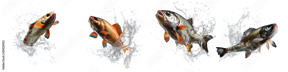 Graceful Fish Soaring in the Sky: A Unique Set on Transparent Background Graceful Fish Soaring in the Sky: A Unique Set on Transparent Background
