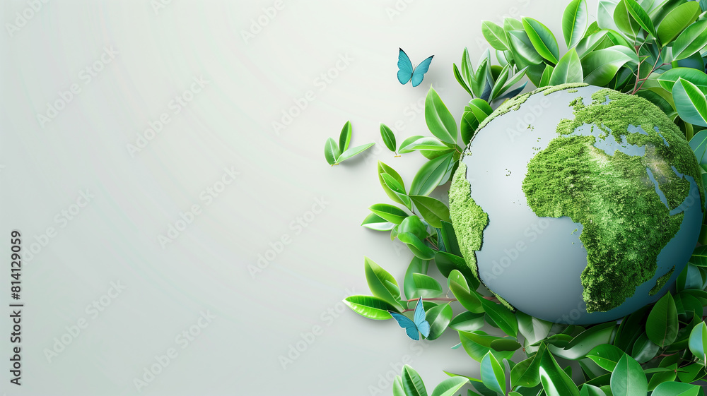 World Environment Day Banner: Planet Earth, Plants, and Butterflies. Copy Space. Generative AI World Environment Day Banner: Planet Earth, Plants, and Butterflies. Copy Space. Generative AI