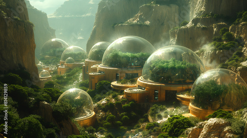Cities built on the concept of green cities in a desert. Growing plants in greenhouses to protect plants. Desert Plant Research Institute. Plants growing in glass domes.