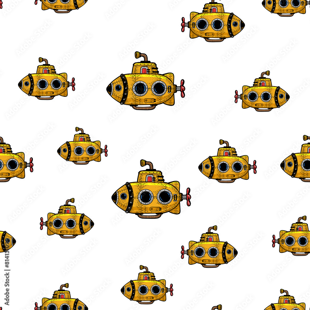 cartoon yellow submarine seamless pattern background sketch engraving PNG illustration. T-shirt apparel print design. Scratch board imitation. Black and white hand drawn image. cartoon yellow submarine seamless pattern background sketch engraving PNG illustration. T-shirt apparel print design. Scratch board imitation. Black and white hand drawn image.