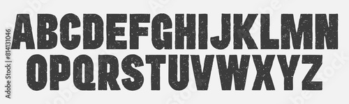 Letterpress texture font. Bold condensed font. Highly detailed individually textured characters