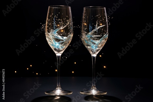 Shiny Two glasses sparkle. Glass toast. Generate Ai