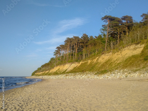 Sandy cliff and beach on the coast of the Baltic Sea. Niechorze, Poland.