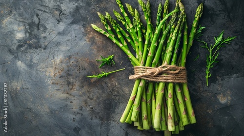 A fresh bunch of organic asparagus would typically be depicted in a photograph or illustration showcasing its vibrant green color and crisp texture