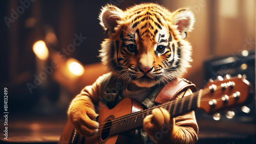 tiger playing guitar